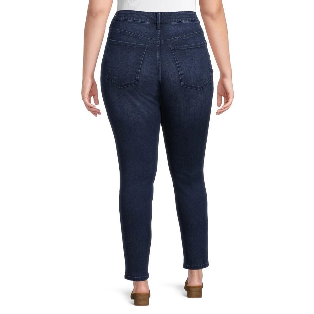 Terra & Sky Women Plus Size Skinny Jeans, Size 26W, Petite, High Rise, Dark Blue - Picture 2 of 4
